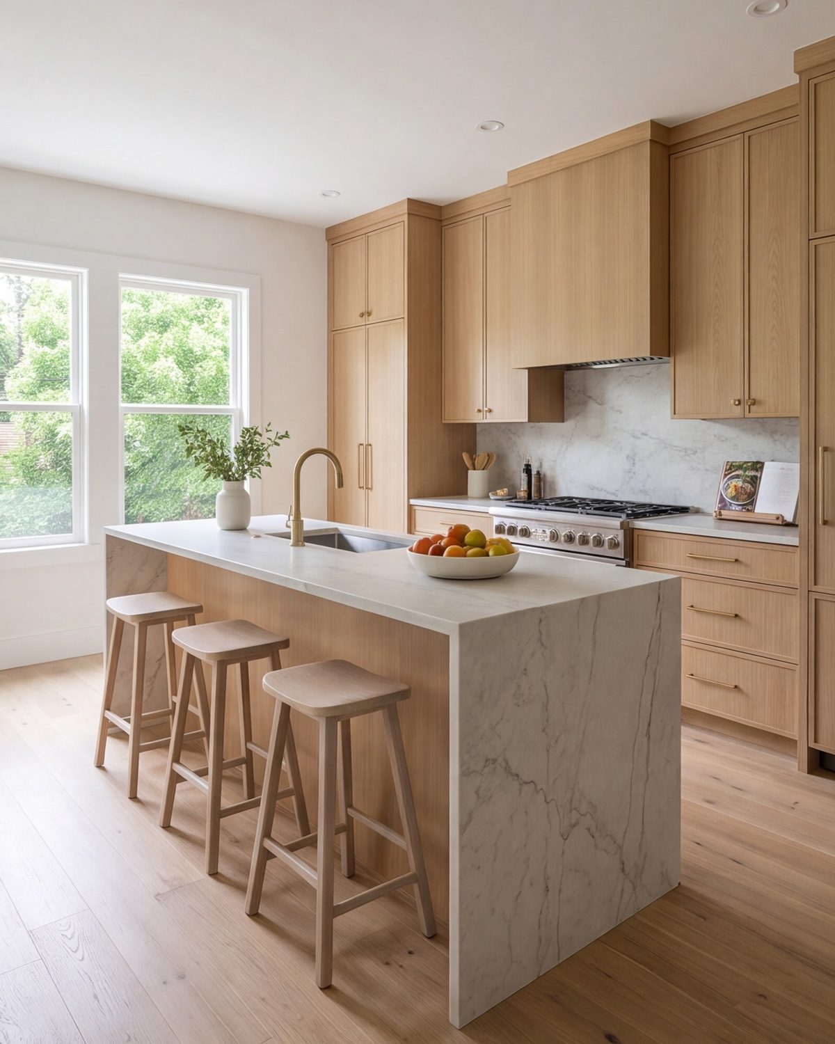 Large open kitchen with a long island and full-height cabinets in an updated Houston cottage